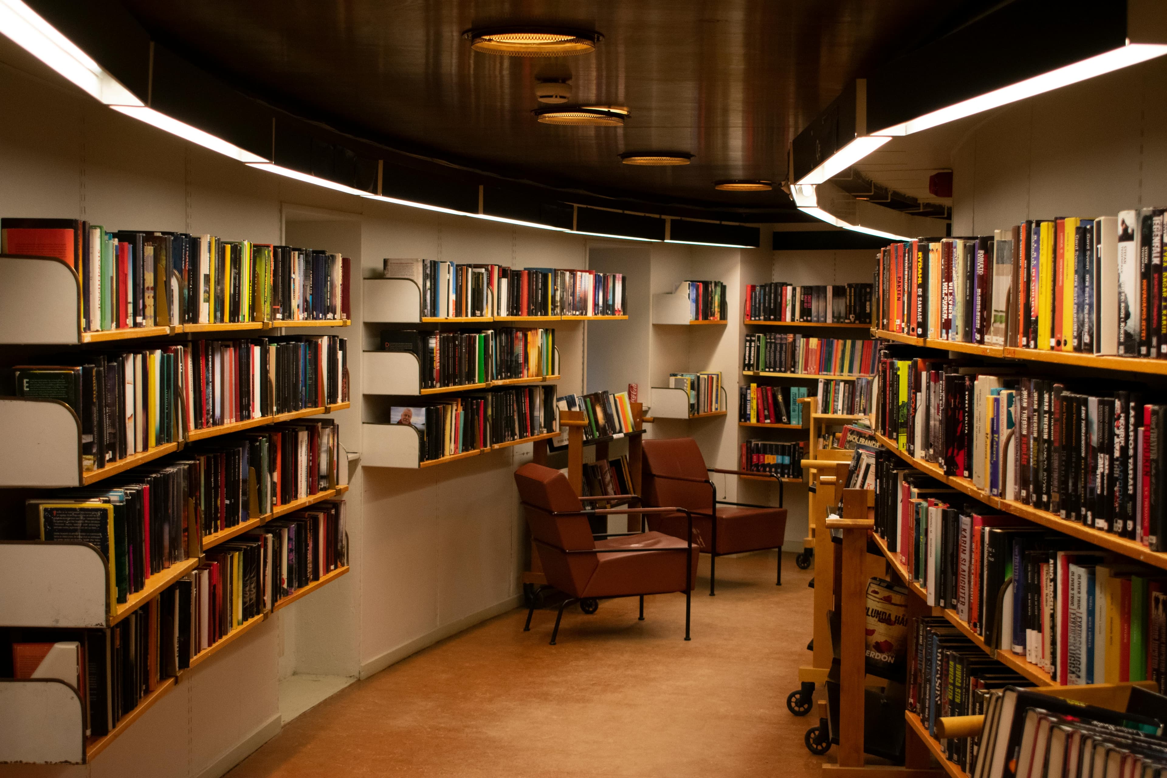 BibliothÚque calme et vide, représentant un environnement à faible niveau sonore, idéal pour le sommeil.